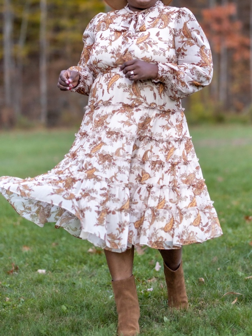 Rachel Parcell Paisley Print Cream Midi Dress